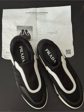 Prada Cloudbust Black and White Slip-On Knit Sneakers women’s sz37.5